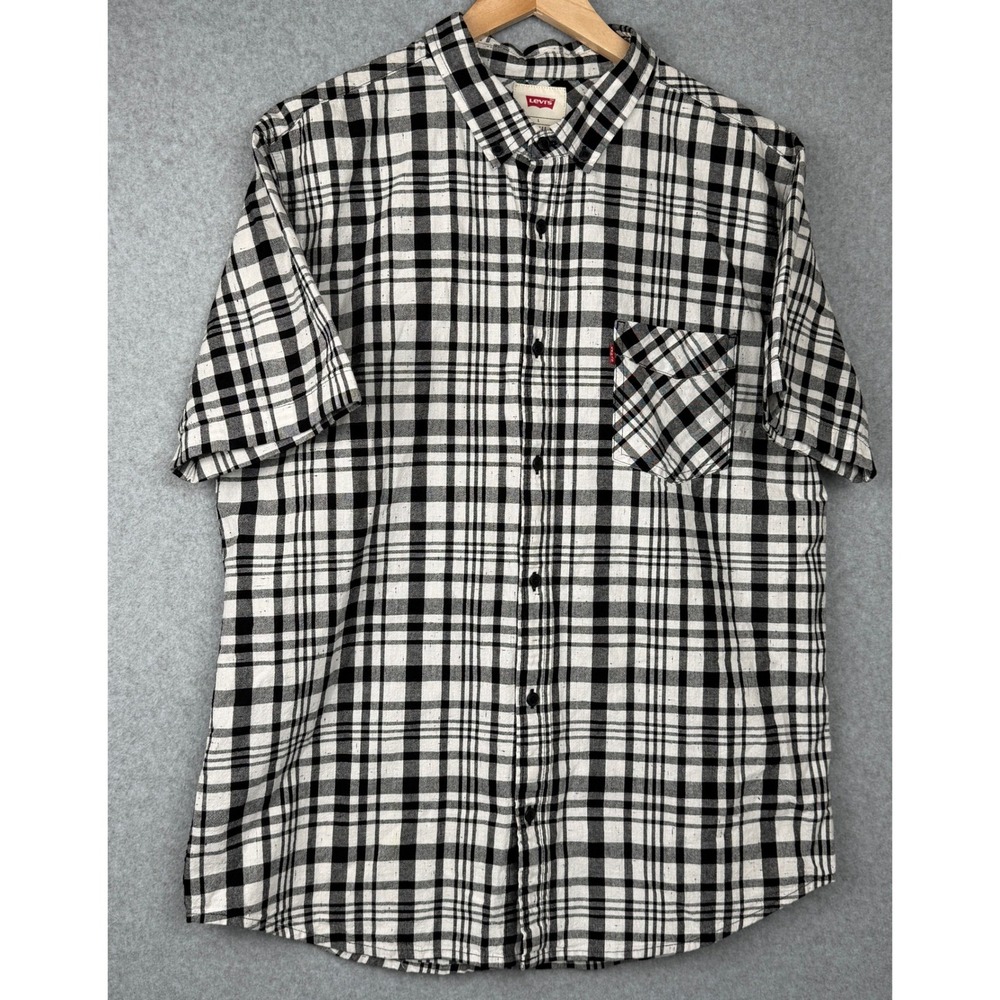 Levi's Shirt Mens L Black White Plaid Button-down